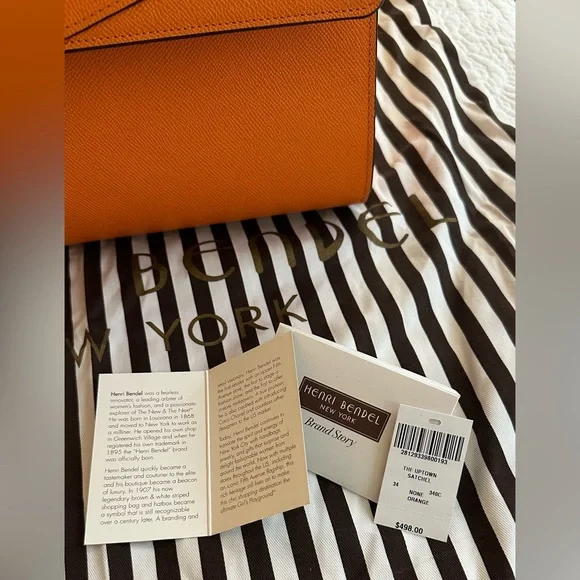 HENRI BENDEL Uptown Orange Leather Turnlock Top Handle Flap Satchel Bag
